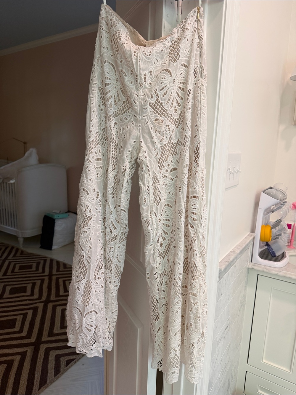 Especia Boho Crochet Wide-Leg Pants in Cream